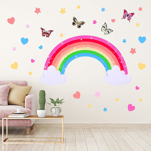 Rainbow Wall Decals Removable Star Butterfly Heart Wall Sticker Watercolor Star Rainbow Wall Sticker