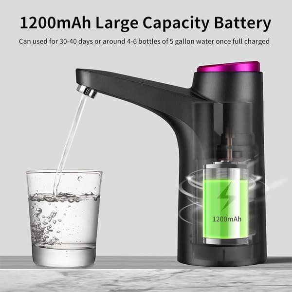Elektrisk Vattendispenserpump, USB-C Uppladdningsbar För 5-Gallons Vattenflaskor, Bärbar För Hem, Kontor Och Camping, Svart