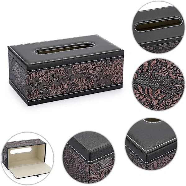 HA~Rektangulær Tissue Box i Læder - Stilfuld Tissue Box Holder med Magnetisk Bund, Dekorativ PU Tissue Box til Makeuptoiletbord