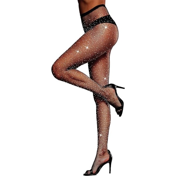 /HA/Sexy tights med høy midje Sparkle Rhinestone Fishnets Party Mesh Strømper