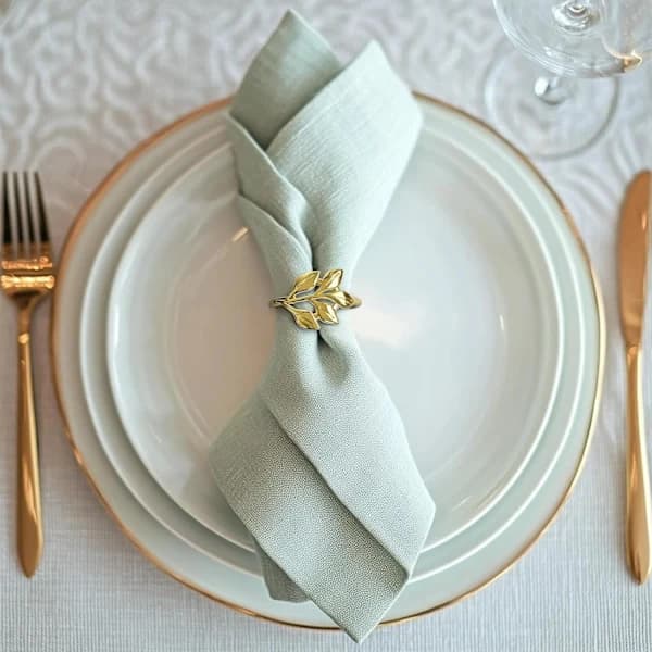10 stk. Guld Servietringe, Bladformede Servietringe i Rustfrit Stål til Efterår Thanksgiving, Jul, Påske, Middagsbordsdekor, Bryllup, Banket, Par