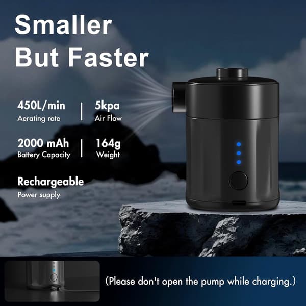 Bærbar elektrisk luftpumpe, 2-i-1 oppustning og tømning, 4 dyser, 450 L/min, til pools, luftmadrasser, både, camping, sort