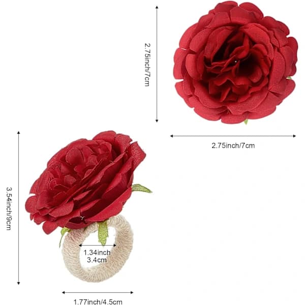 Blomster Servietringe Sæt, 6 Stykker Håndlavede Roseblomst Servietringe, Spisebordsdekorationer, Servietsspænde