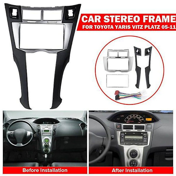 2 Din bilstereo ramme trim kit til instrumentbræt til Yaris Vitz Platz 2005-2011 Dvd-afspiller installation