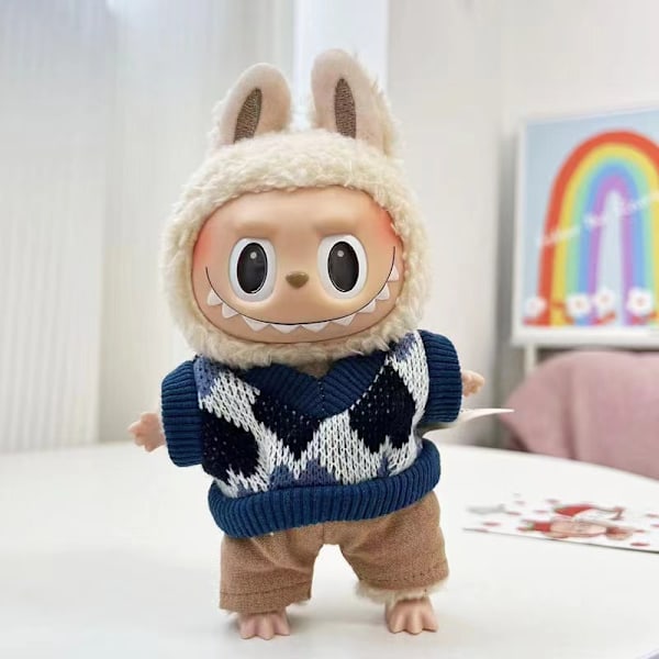 [HH] 17cm Labubu Popmarts Kläder och Accessoarer Docka Macaron Skjortset Stoppad Plysch Endast Kläder 17CM 40
