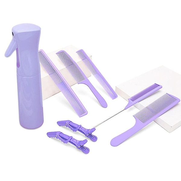 Purple 300ml Spray Bottle+hairdressing Clip+pointed Tail Comb+hair Styling Comb Kit Home Salon Diy