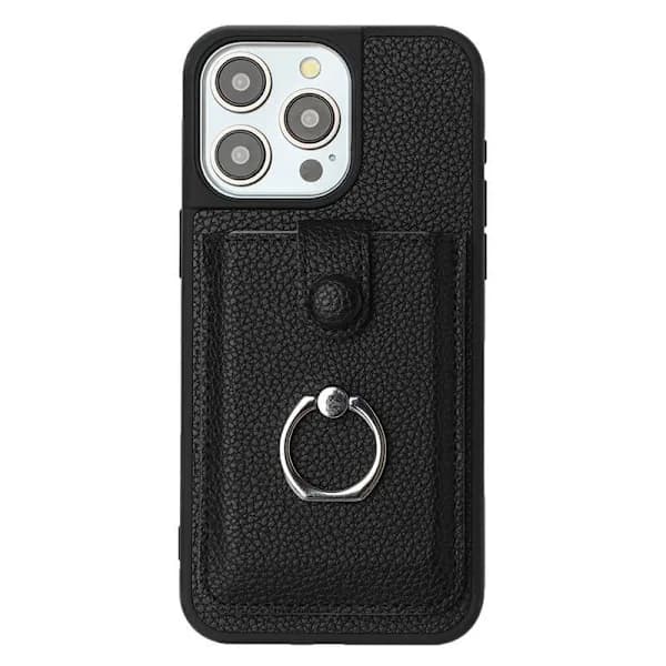 (For iPhone 15 Pro MAX) Telefondeksel med snor, kortspor og lychee-tekstur, blå blå