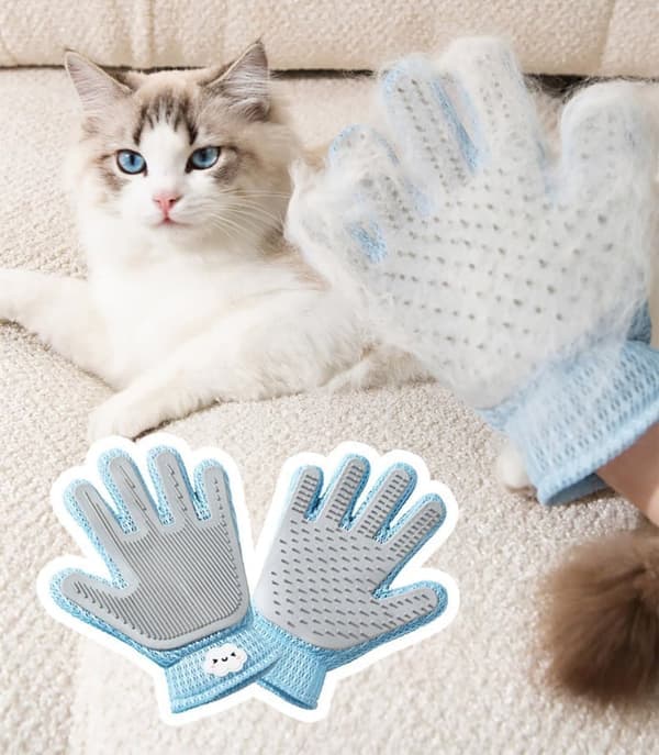 Børstehandske - Vaskehandsker til kat - Silikonehandske til pelspleje - Kattebørste - 2 i 1
