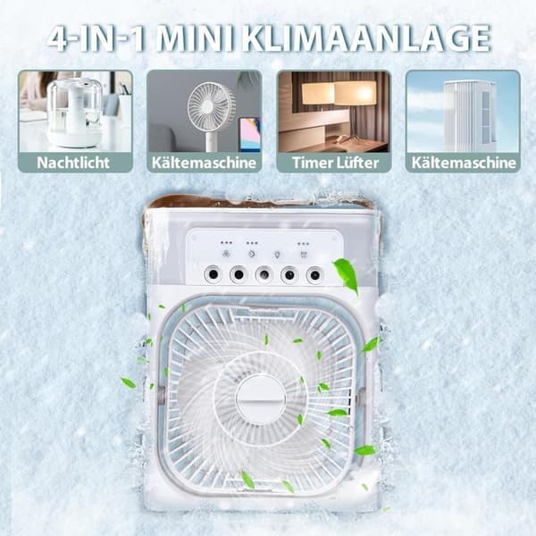 5-i-1 mini luftkøler – bærbar ventilator & mobil mini luftkøler med LED & 3 hastigheder