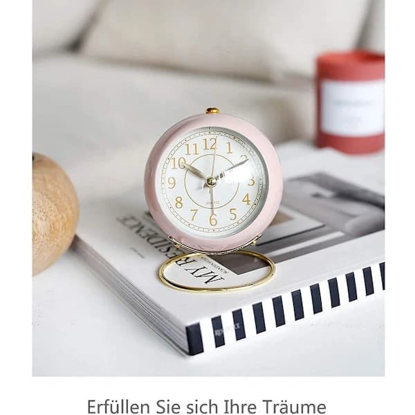 Clock, Small Silent Table Clock, Classic Retro Alarm Clock, Non-Ticking, Night Light, Soundless Pink