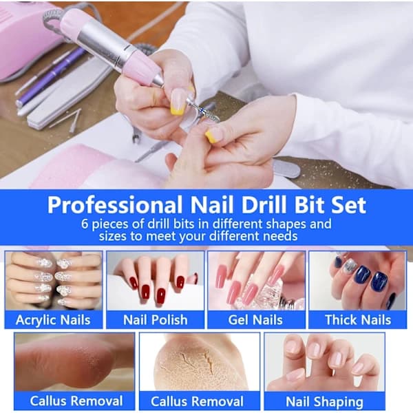 HA~6 Pcs Nail Drill Bits, 3/32 Inch Nail Drill Bit Set for Manicure, Dead Skin Removal