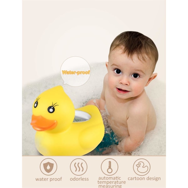 Baby - Baby och rumstermometer - Flytande larm för badkar och pool - Gul anka för dusch