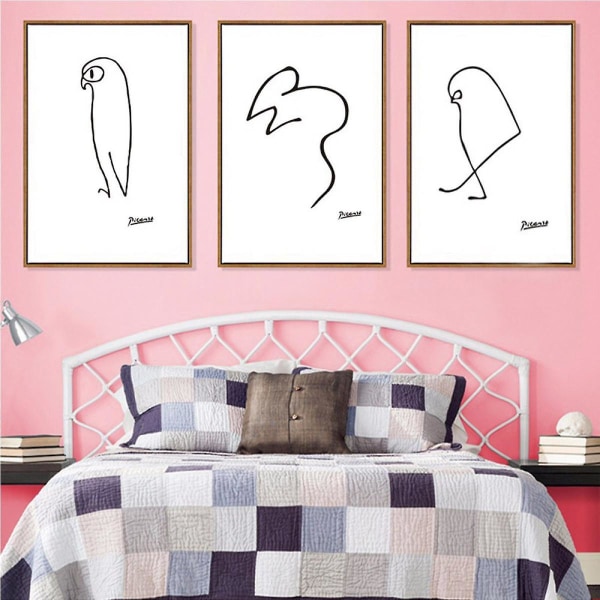 Wekity One-Stroke Maleri 2 Vægkunst Lærredstrykplakat, Enkelt Abstrakt Sort Streg Kunsttegning Dekoration til Hjem Stue Soveværelse Kontor og Barn