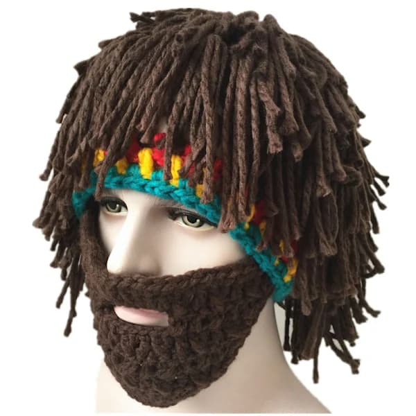 HA~Rolig Perukmössa Hög Elasticitet Håller Varm Stickad Mössa Med Dreadlocks För Jul Halloween brun