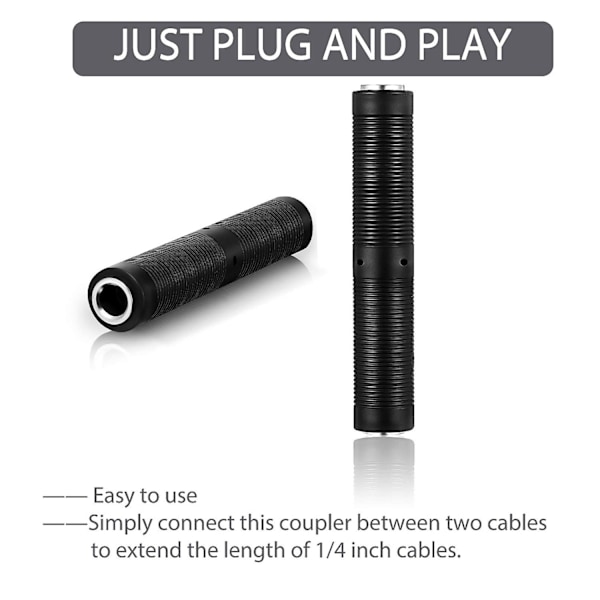 6-pakning 1/4 tommers hunn til hunn kobling 6,35 mm / lydkontakt, stereo- og monoadapterkobling