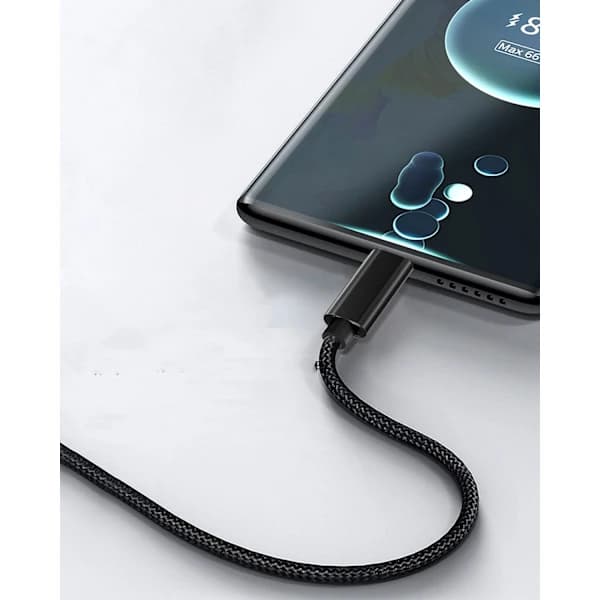 USB 2.0 til USB-C kabel, 3A hurtigopladning, Sort, 2 m