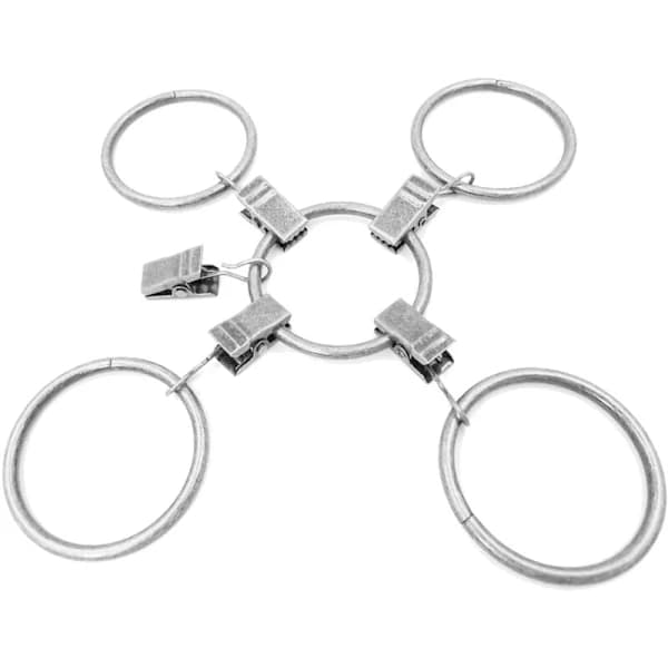 HA-30 st Gardinringar med Clips, Starka Draperiklämmor, Krokar för Spännstångsfäste - Silver