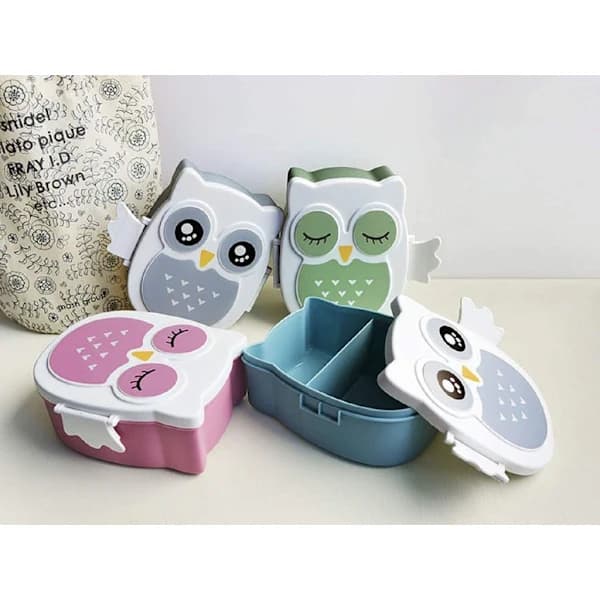 Matboks med tegnet ugle og rom, 16 x 14,7 x 7,5 cm (Blå)
