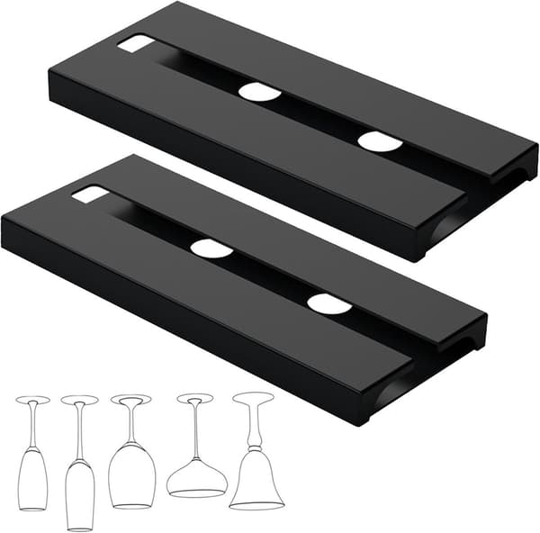 Vinglasholder, 2-pak plastik underhyldeholder, klæbemiddel eller skruemontering til køkken, bar og restaurant, sort, 25,3 x 11 x 2 cm