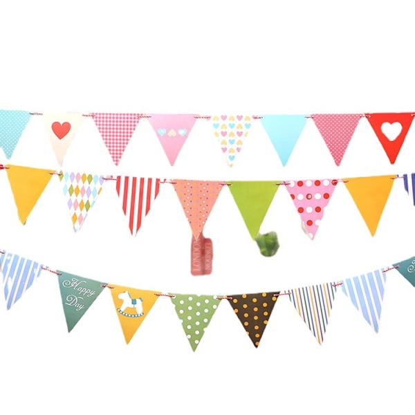 Farverige Vimpel Flag Banner Imiteret Burlap Banner Pastel Dekor Stof Trekant Flag til Fest Dekoration (3stk)