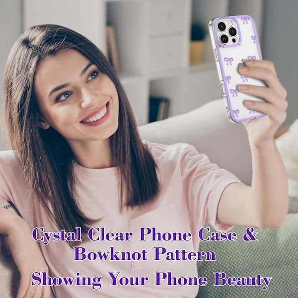 Etui for iPhone 16 Pro Max, Transparent med Søt Rosettdesign, Estetisk, Hevet Kamerabeskyttelse