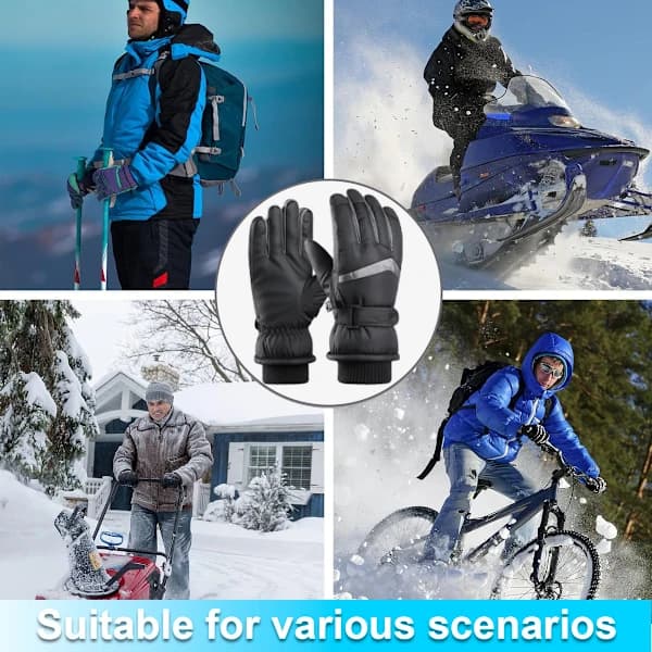 Skihandsker, snehandsker til mænd, vandtætte snowboardhandsker til vinter, skiløb i koldt vejr, sort