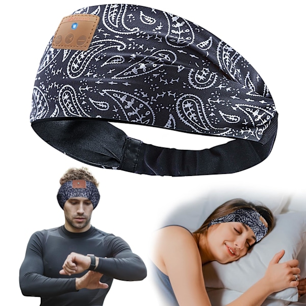 4 i 1 sovehovedtelefoner med Bluetooth, sportshovedbånd og sovemaske med ultratynde højttalere til sidesovere - sportshovedbånd