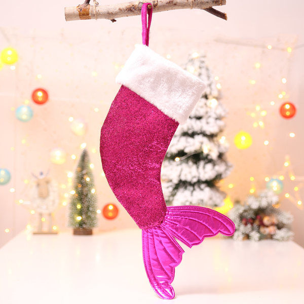 /HA/Glitter Fishtail Julestrømpe Strømpebåndsdekorasjon Juledekorasjon Julestrømpe (Rosa)