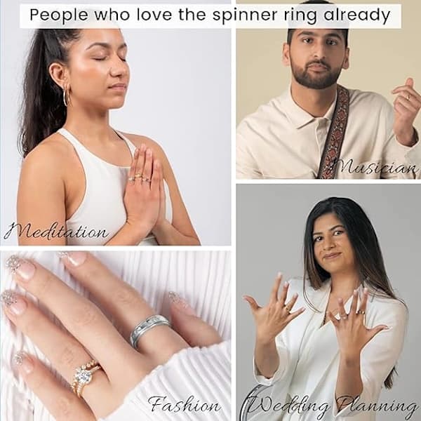 Fidget Ring - 925 Sterling Sølv Angst Ring - Spinner Ringer for Kvinner & Menn - 360° Roterende Ring for å Lindre Stress & Bekymring i Platina