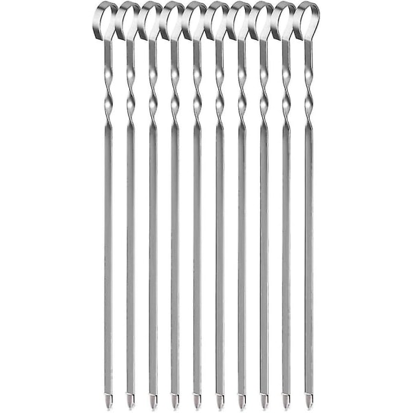 Rustfrie stålkjøttspyd, 10 flate grillspyd i metall, gjenbrukbare grillspyd, for grønnsaker og kyllingkjøtt (41 cm/16 tommer)