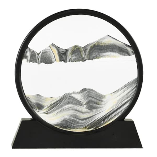 3D Flytande Sandkonst Bild Rund Glas Djuphavs Sandscape Flytsand Målning Set svart
