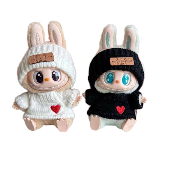 [HH] Andra generationens LABUBU Sit Party Series Docka Kappa Vintertröja Kostym för ToCartoony Plysch och Plast Kläder Endast White brushed min cap