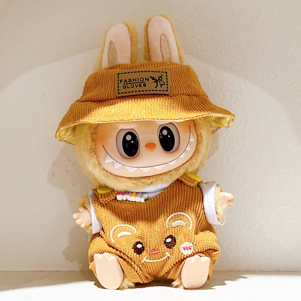 [HH]Labubu V1 Dockkläder 17cm Tumlar Hoodie Outfit Kostym Blind Box Popmart ToNot Original Three-piece mocha bear set