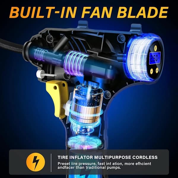 HA-Sladdlös Däckpump Luftkompressor, 12V USB Uppladdningsbart Batteri 150PSI Bärbar Bildäckspump, Elektrisk Digital Däckpump
