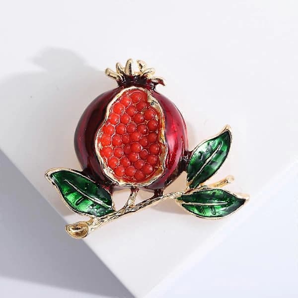 3D Granatæble Broche - Emailleret Frugtskål med Rhinestone-accenter