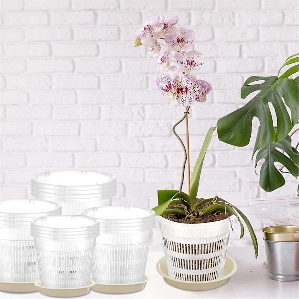 16 st Krukor 4,5/5,5/6/7,5 tum med Hål och Underfat Planteringskrukor Transparent Plast Blomkruka
