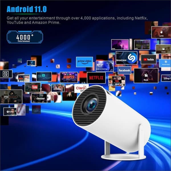 Mini 4K-projektor med WiFi och Bluetooth – Android 11, automatisk keystone-korrigering, 180° rotation