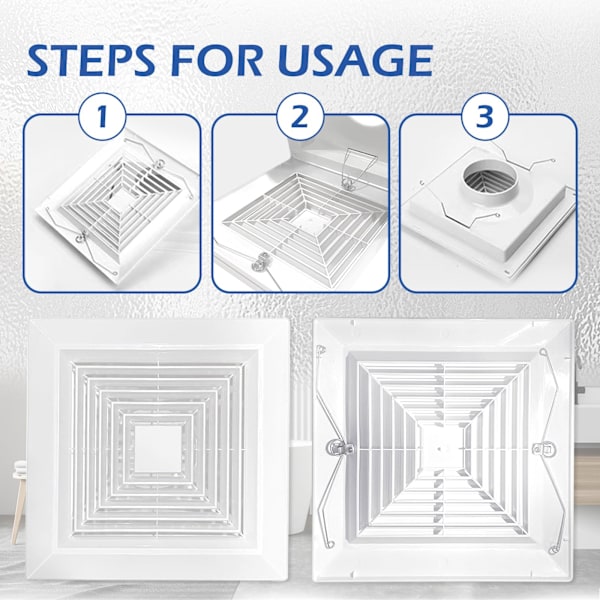 2 stk. plastutløpsgitter for baderomstakvifte med fjærer - erstatningsventildeksel for veggmontert baderomsvifte i firkant