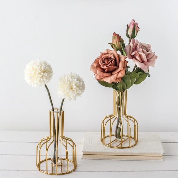Vase with Wrought Iron Frame, Geometric Metal Vase