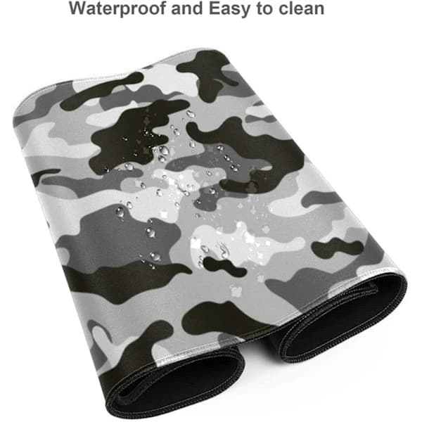 Svart, grå og hvit spillmusematte, stor, camo grå, lang, utvidet, skrivebordsmatte, kamuflasje, stor musematte for hjemmet