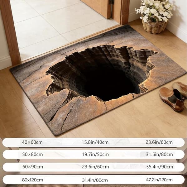 3D optisk illusjonsteppe, polyester, sklisikkert og vaskbart, for stue, soverom, gang, innendørs og utendørs, 50 x 80 cm