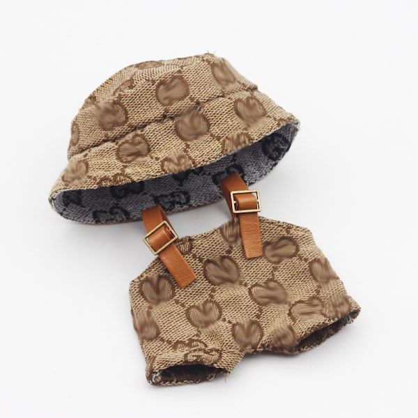 [HH] Högkvalitativa Designer Labubu Kläder med Bucket Hats 2-delat Set Outfit Labubu Kläder 10cm 2
