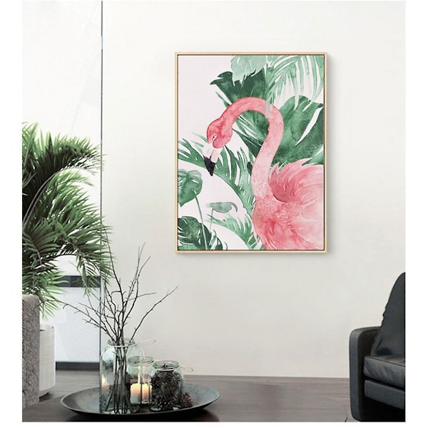 Wekity Flamingos i Naturen Väggkonst Canvas Tryck Affisch, Enkelt Mode Vattenfärg Konst Ritning Dekor för Hem Vardagsrum Sovrum Kontor och Barn