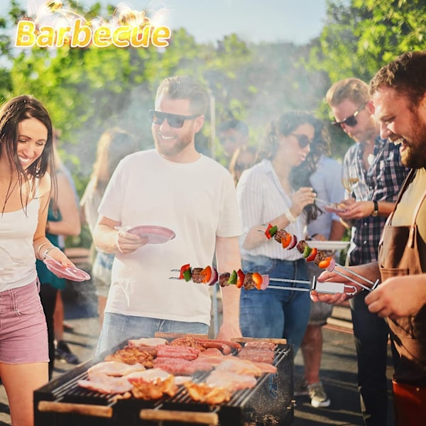 Grillspyd i metal, rustfrit grillspyd i rustfrit stål med trykstang, dobbelt spyd kebabværktøj til hurtig frigivelse af kød (6 stk.)