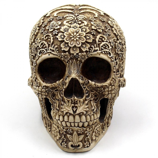 SDIGV Flowers Pattern Skull Human Face Ornament for Human Head Skull Statue Collectibles , Halloween Decoration, Ghost Festival Gifts