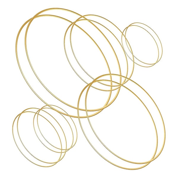 12 stk 6 størrelser gull drømmefanger metallringer blomsterbøyler krans makrame kreasjoner ring for DIY C