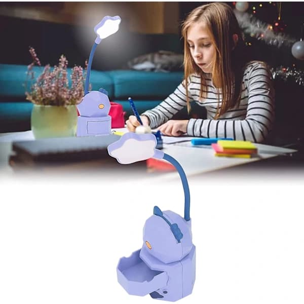 LED-skrivebordslampe for barn, belysning med USB-lading, varmt lys, søt tegneseriedesign, øyebeskyttelse