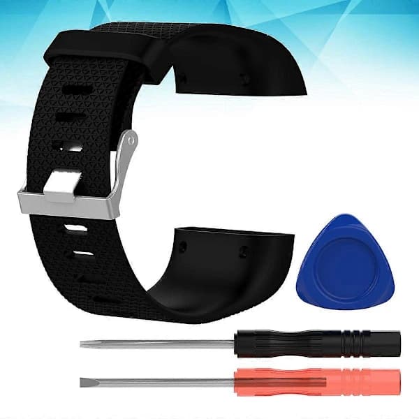 Erstatningsarmbånd TPE med værktøj til Fitbit Surge - Størrelse Large (Sort) []