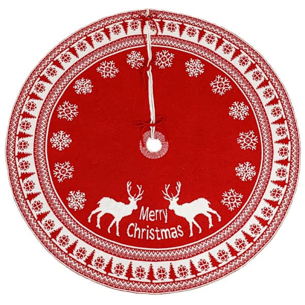 Röd vit julgransmatta stickat tyg, golvmatta