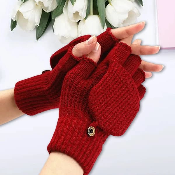 Handsker til kvinder Vinterstrikkede konvertible fingerløse handsker Uldhandsker Termiske handsker Unisex